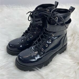 NWOT Vince Camuto Sparkle Blue Gold Combat Boots, Size 13